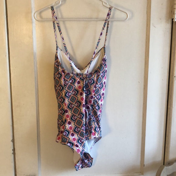 NWOT Anthropologie lace back geometric multicolor one piece swimsuit L - Picture 8 of 13